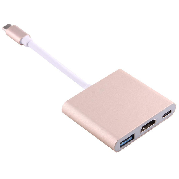 USB-C / Type-C 3.1 Male to USB-C / Type-C 3.1 Female & HDMI Female & USB 3.0 Female Adapter(Gold)