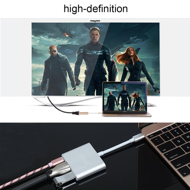 USB-C / Type-C 3.1 Male to USB-C / Type-C 3.1 Female & HDMI Female & USB 3.0 Female Adapter(Black)