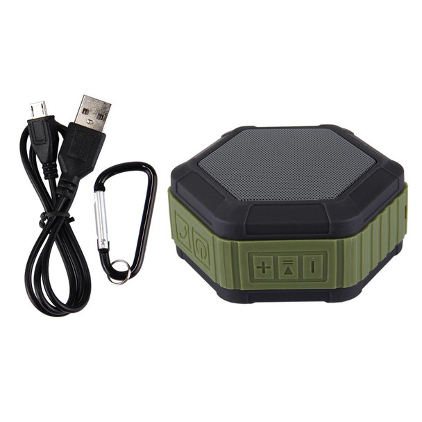 BT508 Portable Life Waterproof Bluetooth Stereo Speaker with Built-in MIC & Hook, Support Hands-free Calls & TF Card & FM, Bluetooth Distance: 10m(Army Green)