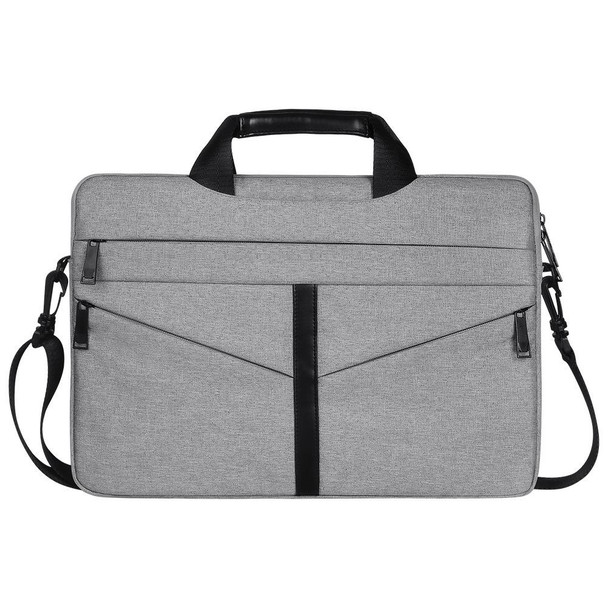 15.6 inch Breathable Wear-resistant Fashion Business Shoulder Handheld Zipper Laptop Bag with Shoulder Strap (Light Grey)