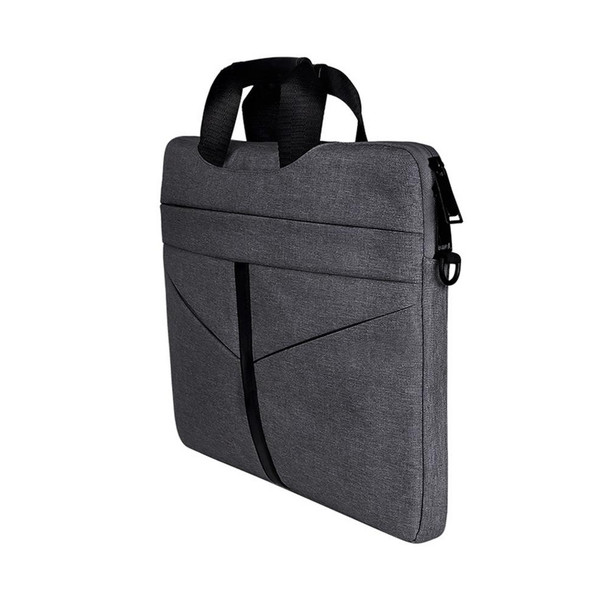 15.6 inch Breathable Wear-resistant Fashion Business Shoulder Handheld Zipper Laptop Bag with Shoulder Strap (Dark Gray)