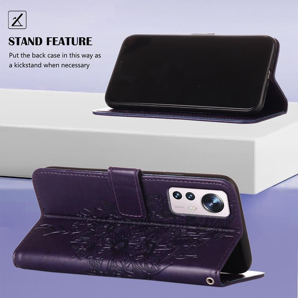 Xiaomi 12 Pro Embossed Butterfly Leather Phone Case(Dark Purple)