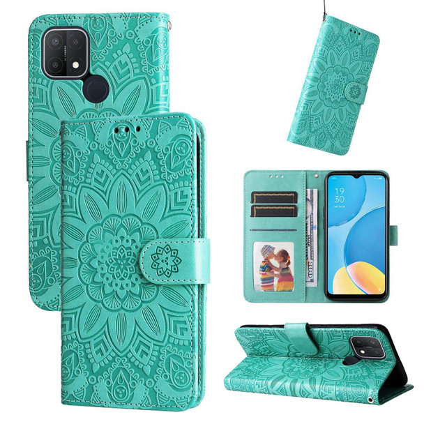 OPPO A15 / A16K / A16e Embossed Sunflower Leather Phone Case(Green)