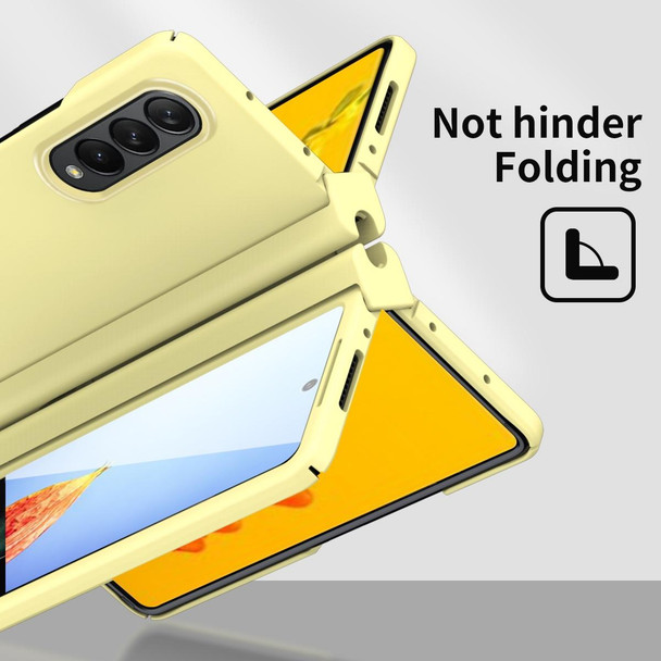 Samsung Galaxy Z Fold4 Macaron Hinge Phone Case with Stylus Pen Fold Edition & Protective Film(Yellow)