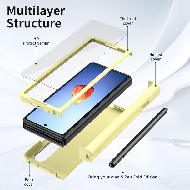 Samsung Galaxy Z Fold4 Macaron Hinge Phone Case with Stylus Pen Fold Edition & Protective Film(Yellow)