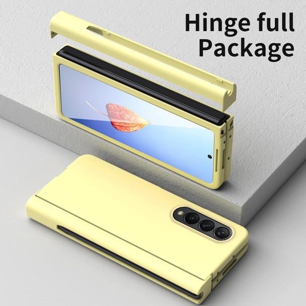 Samsung Galaxy Z Fold4 Macaron Hinge Phone Case with Stylus Pen Fold Edition & Protective Film(Yellow)