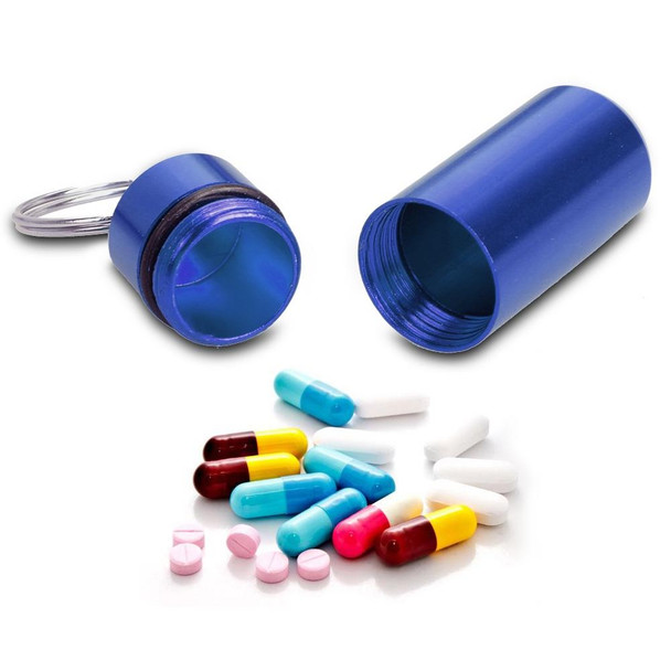 10 PCS Portable Sealed Waterproof Aluminum Alloy First Aid Pill Bottle with Keychain(Blue)