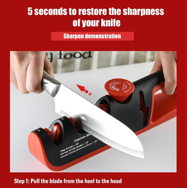 4- In-1 Adjustable Manual Knife Sharpener Multifunctional Knife Sharpener(Black Red)