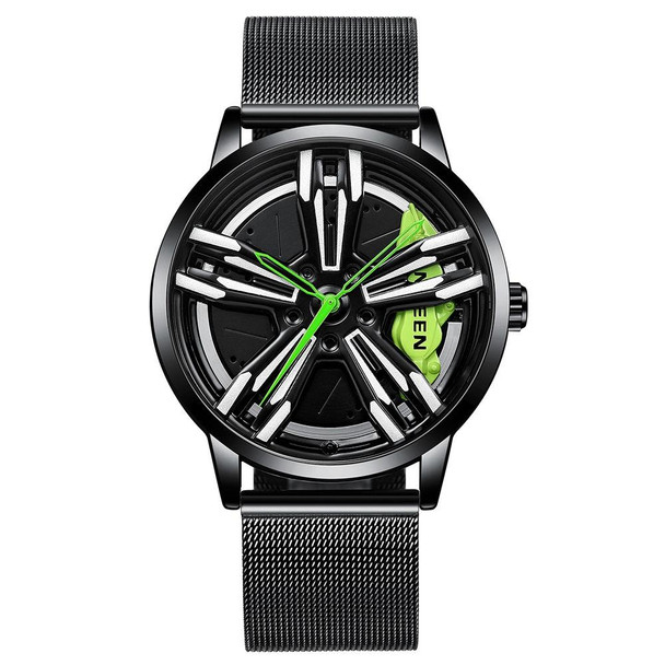 FNGEEN L001 Motorcycle Element Rotating Hub Metal Men Watch(Black Net Black Steel Green Surface)