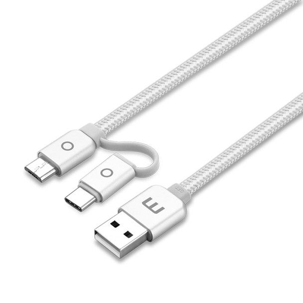 Meizu 1m 2 in 1 Noodle Weave Style Metal Head 5V 2.0A USB-C / Type-C + Micro USB to USB 2.0 Data Sync Charging Cable for Galaxy S8 & S8 + / LG G6 / Huawei P10 & P10 Plus / Xiaomi Mi6 & Max 2 and othe