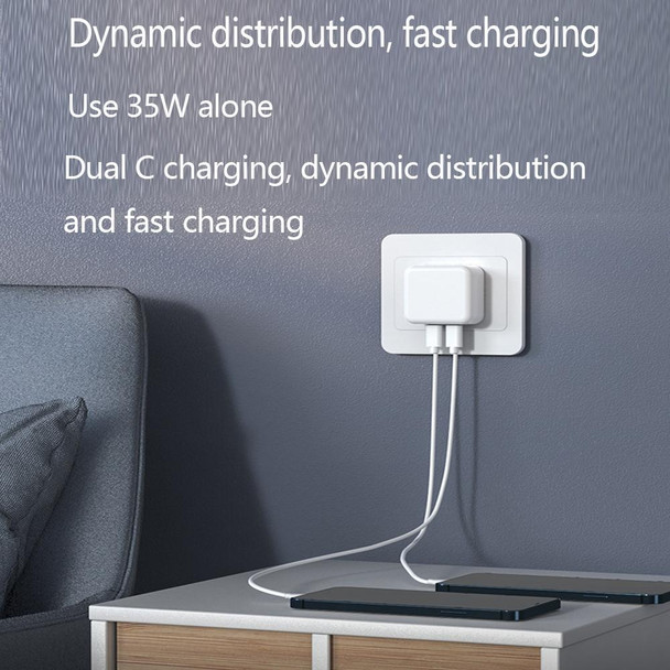 PD 35W Dual USB-C / Type-C Ports Charger with 2m Type-C to Type-C Data Cable, EU Plug