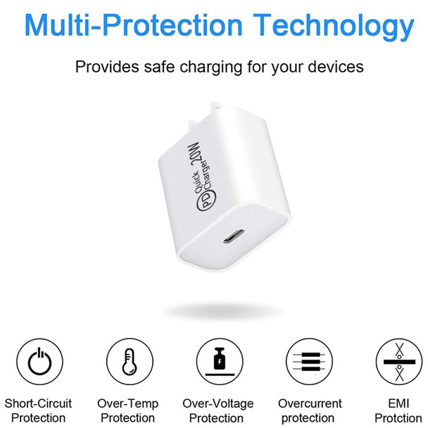 2m AU-20W PD USB-C / Type-C Travel Charger with Type-C to Type-C Data Cable, AU Plug