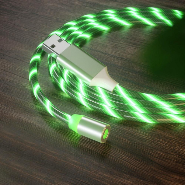 3 in 1 USB to 8 Pin + Type-C / USB-C + Micro USB Magnetic Absorption Colorful Streamer Charging Cable, Length: 1m(Green Light)