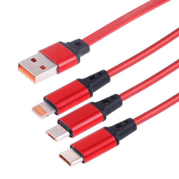 1.2m 3 in 1 USB to USB-C / Type-C + 8Pin + Micro USB Retractable Data Syn Charging Cable (Red)