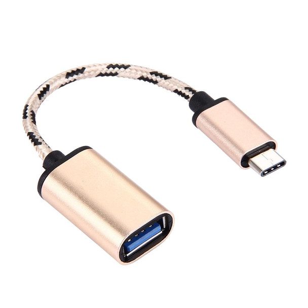 15cm Woven Style Metal Head USB-C / Type-C Male to USB 2.0 Female Data Cable, - Galaxy S8 & S8 + / LG G6 / Huawei P10 & P10 Plus / Xiaomi Mi6 & Max 2 and other Smartphones(Gold)