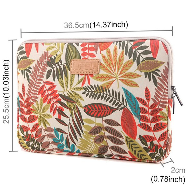 Lisen 14 inch Sleeve Case Colorful Leaves Zipper Briefcase Carrying Bag for Macbook, Samsung, Lenovo, Sony, DELL Alienware, CHUWI, ASUS, HP, 14 inch and Below Laptops(White)