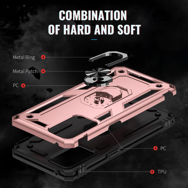 OPPO Reno6 5G Shockproof TPU + PC Holder Phone Case(Rose Gold)