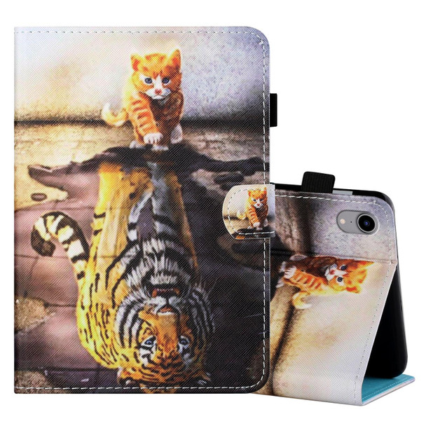 Coloured Drawing Stitching Horizontal Flip Leatherette Tablet Case with Holder & Card Slot & Sleep / Wake-up Function - iPad mini 6(Cat and Tiger)