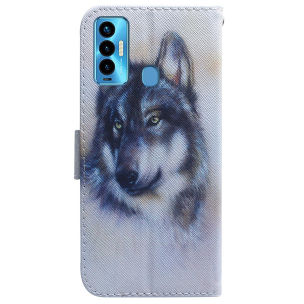 Tecno Camon 18i Coloured Drawing Leather Phone Case(White Wolf)