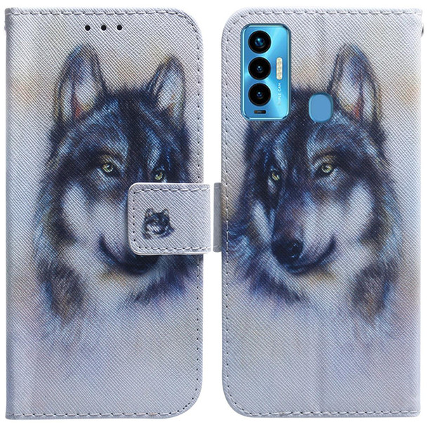 Tecno Camon 18i Coloured Drawing Leather Phone Case(White Wolf)