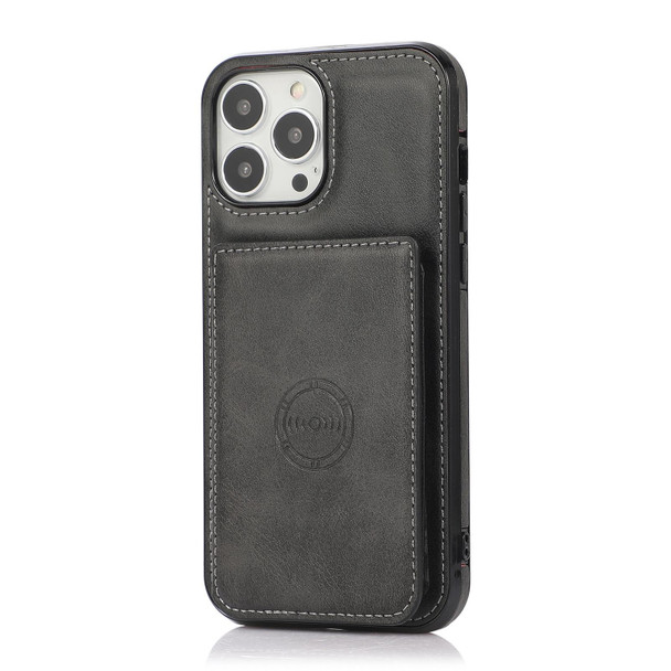 Calf Texture Magnetic Card Bag PU Shockproof Case with Holder & Card Slot - iPhone 13 Pro(Black)