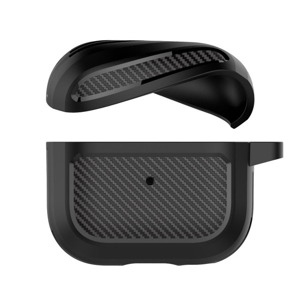 Carbon Fiber TPU Thicken Shockproof Earphone Protective Case with Hook - AirPods 3(Black)