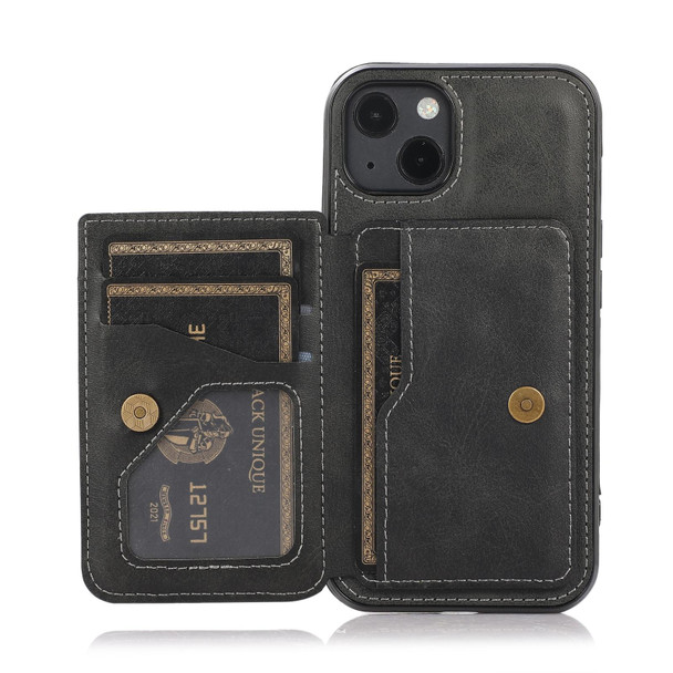 Calf Texture Magnetic Card Bag PU Shockproof Case with Holder & Card Slot - iPhone 13 mini(Black)