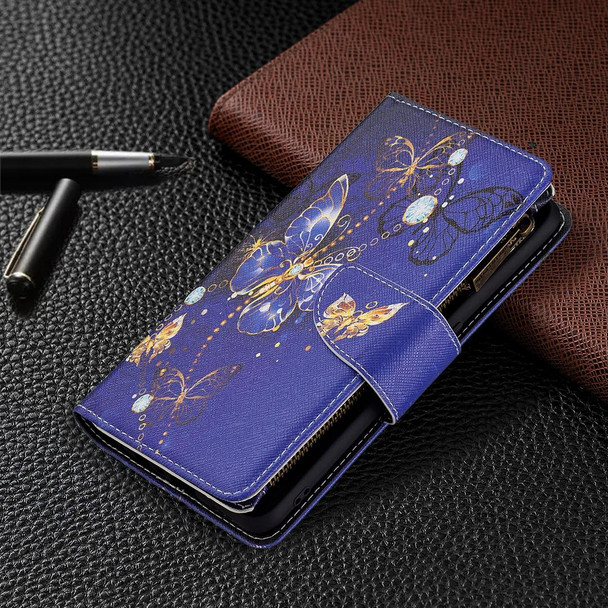 OPPO A74 4G/F19 4G Colored Drawing Pattern Zipper Horizontal Flip Leather Case with Holder & Card Slots & Wallet(Purple Butterfly)