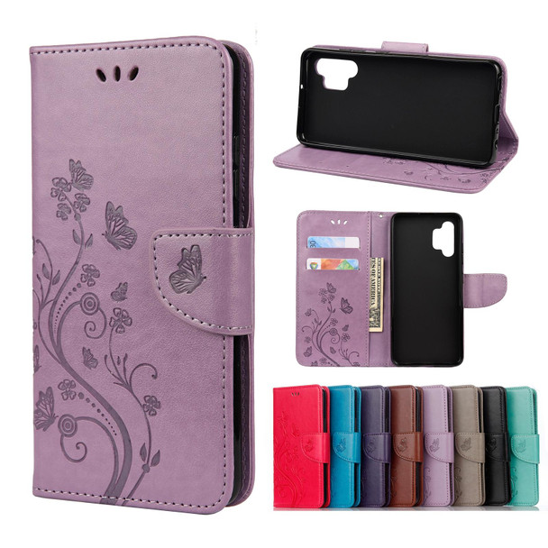 Samsung Galaxy A32 4G Butterfly Flower Pattern Horizontal Flip Leather Case with Holder & Card Slots & Wallet(Light Purple)