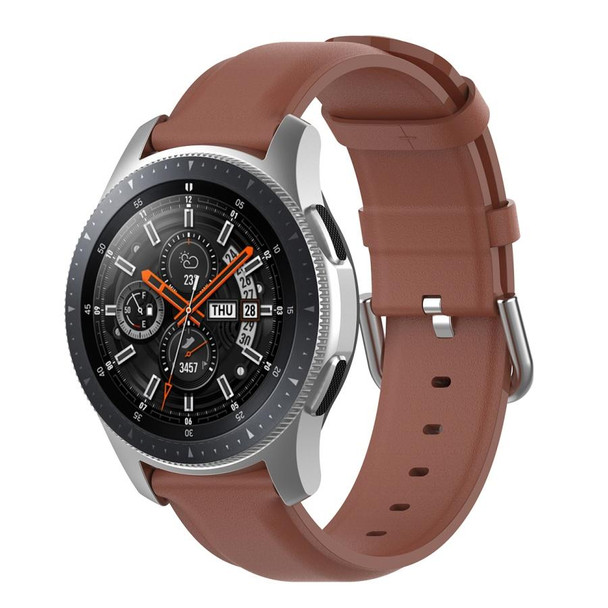 Samsung Galaxy Watch 3 45mm 22mm Leather Strap with Round Tail Buckle(Brown)