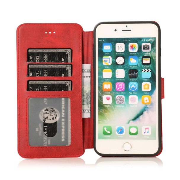 iPhone 7 Plus / 8 Plus Calf Texture Magnetic Buckle Horizontal Flip Leather Case with Holder & Card Slots & Wallet & Photo Frame(Red)