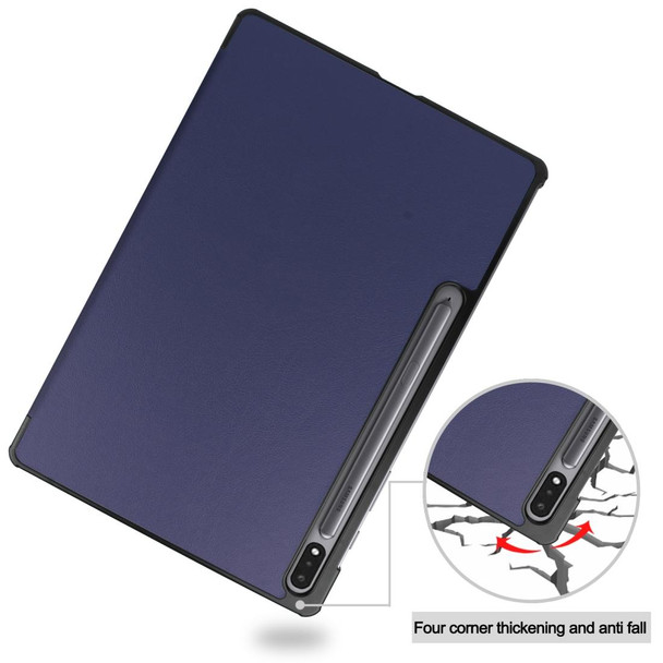 Samsung Galaxy Tab S8+ / Tab S8 Plus / Tab S7 FE / Tab S7+ Custer Texture Smart PU Leather Case with Sleep / Wake-up Function & 3-Fold Holder(Dark Blue)