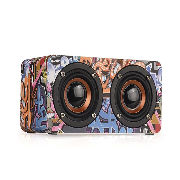 M5 Subwoofer Wooden Bluetooth 4.2 Speaker, Support TF Card & 3.5mm AUX & FM(Graffiti Color)