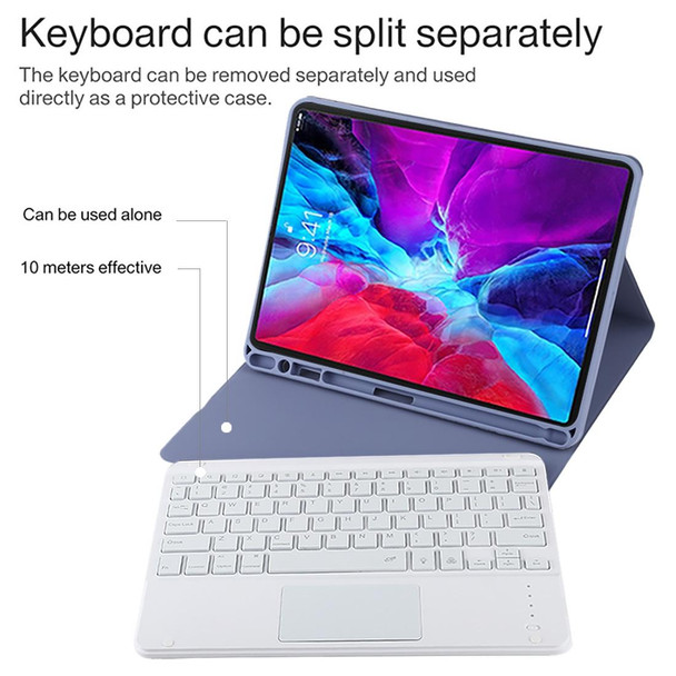 TG11BCS Detachable Bluetooth White Keyboard Microfiber Leather Tablet Case for iPad Pro 11 inch (2020), with Backlight & Touchpad & Pen Slot & Holder (Purple)
