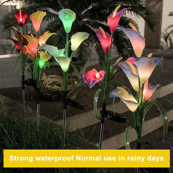 3PCS Simulated Calla Lily Flower 5 Heads Solar Powered Outdoor IP65 Waterproof LED Decorative Lawn Lamp, Colorful Light(Purple)