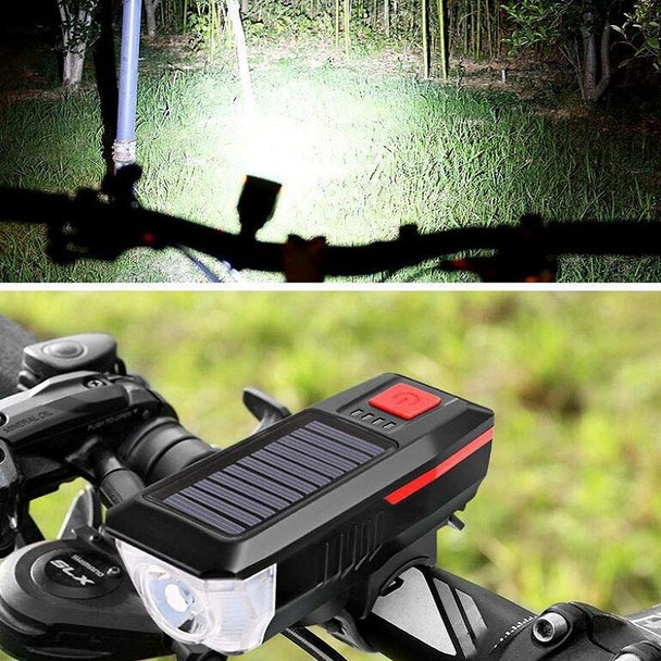 Bicycle Solar Headlight Horn Light Night Riding USB Charging Headlight Bicycle Glare Flashlight Equipment(Red)