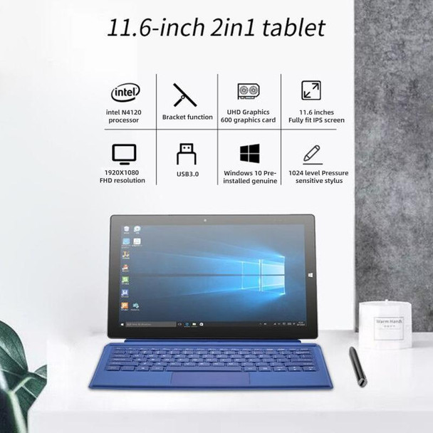 PiPO W11 2 in 1 Tablet PC, 11.6 inch, 8GB+128GB+256GB SSD, Windows 10, Intel Gemini Lake N4120 Quad Core Up to 2.6GHz, with Keyboard & Stylus Pen, Support Dual Band WiFi & Bluetooth & Micro SD Card