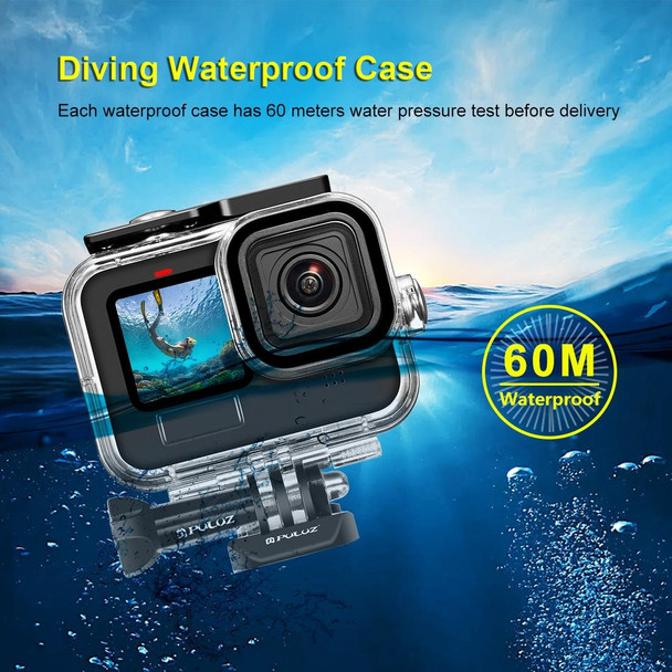 PULUZ for GoPro HERO10 Black / HERO9 Black 60m Waterproof Housing Protective Case with Buckle Basic Mount & Screw