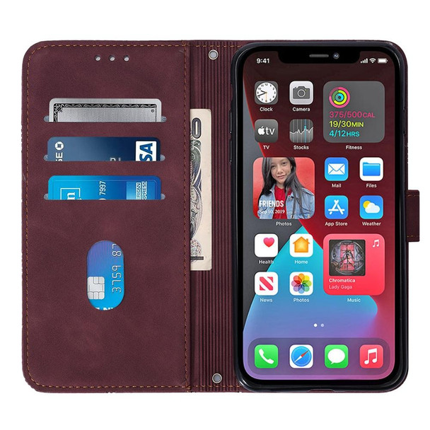 Crossbody 3D Embossed Flip Leatherette Phone Case - iPhone 14 Pro Max(Wine Red)