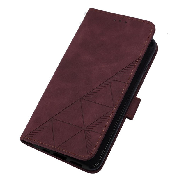 Crossbody 3D Embossed Flip Leatherette Phone Case - iPhone 14 Pro Max(Wine Red)