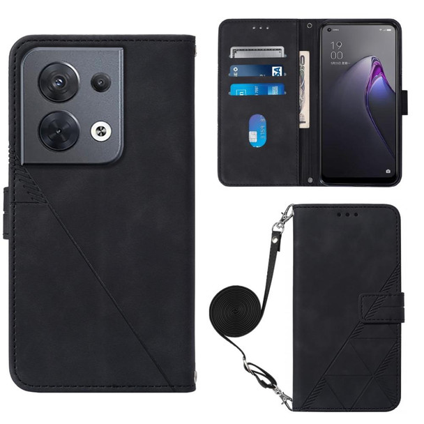 OPPO Reno8 Crossbody 3D Embossed Flip Leather Phone Case(Black)