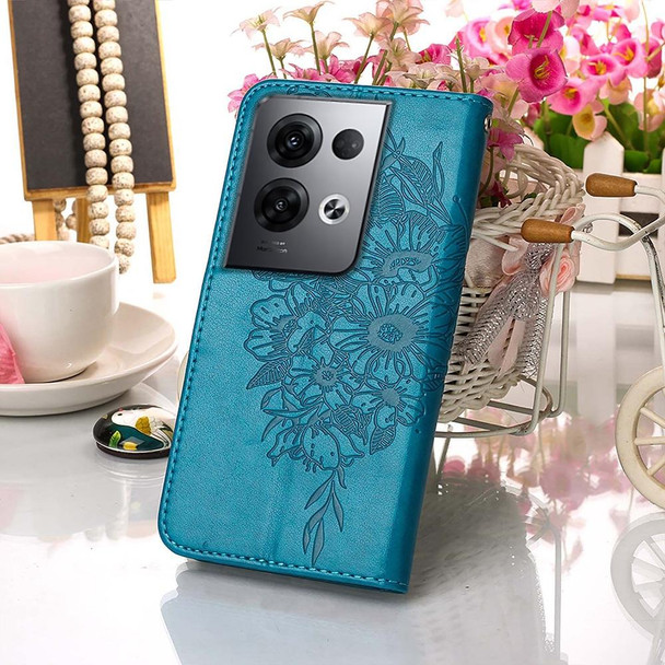 OPPO Reno8 Pro+ Embossed Butterfly Flip Leather Phone Case(Blue)