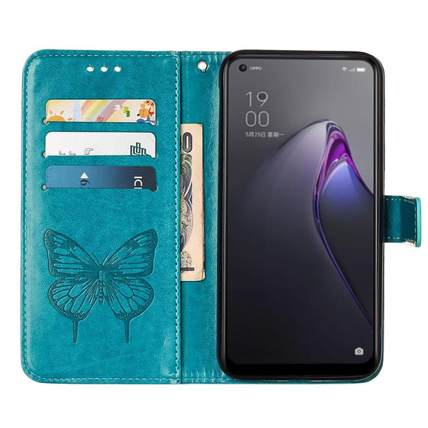 OPPO Reno8 Pro+ Embossed Butterfly Flip Leather Phone Case(Blue)