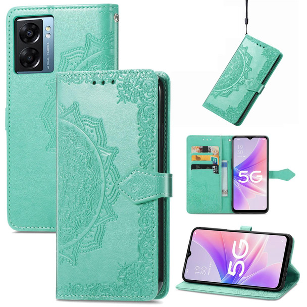 OPPO A57 5G Mandala Flower Embossed Leather Phone Case(Green)