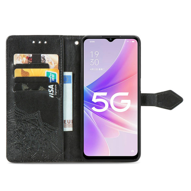OPPO A57 5G Mandala Flower Embossed Leather Phone Case(Black)