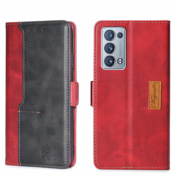 OPPO Reno6 Pro+ 5G Contrast Color Side Buckle Leather Phone Case(Red + Black)
