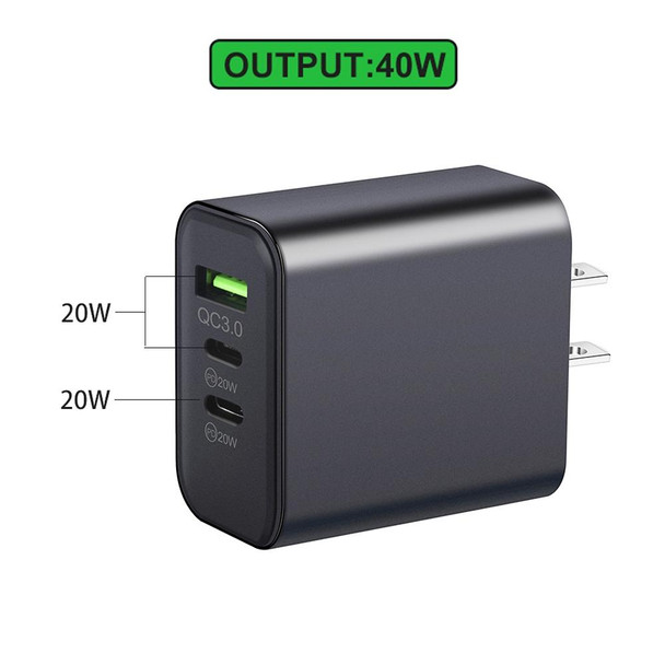 40W Dual PD + QC3.0 Ports Travel Charger with Type-C to Type-C Data Cable(EU Plug)