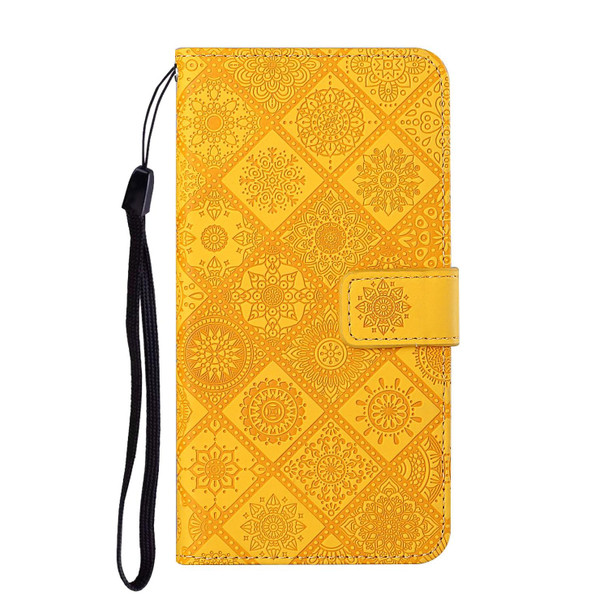 OPPO A54 Ethnic Style Embossed Pattern Leather Phone Case(Yellow)