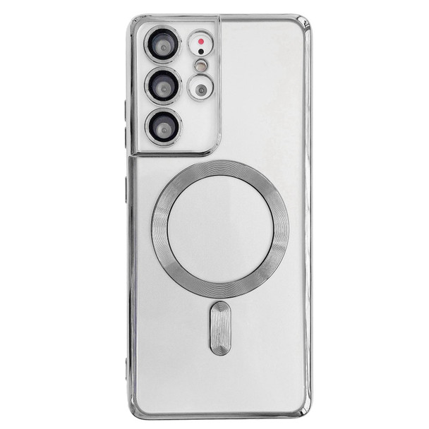Samsung Galaxy S21 Ultra 5G Electroplated Frame MagSafe Magnetic Phone Case(Silver)