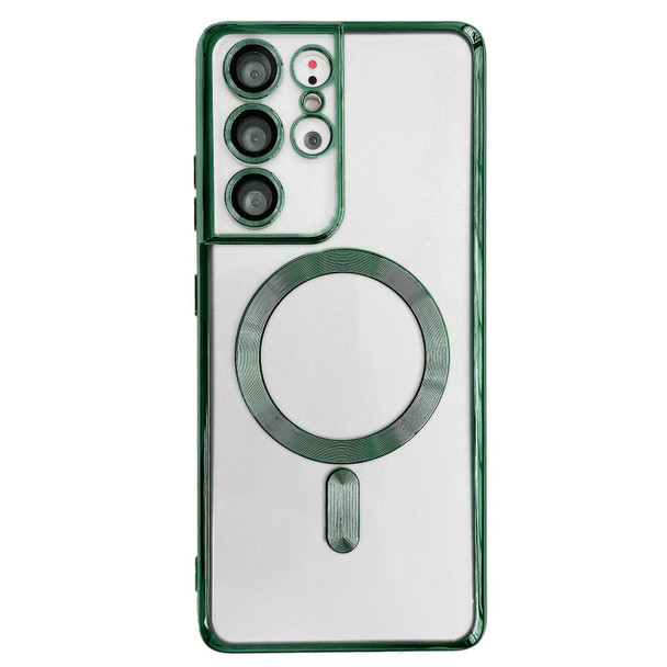 Samsung Galaxy S21 Ultra 5G Electroplated Frame MagSafe Magnetic Phone Case(Dark Green)